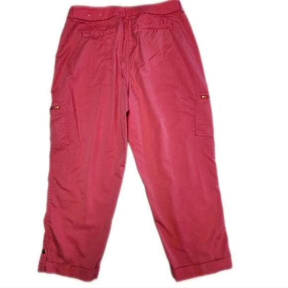 Chico's Hot Pink Cropped Cargo Pants, Cuffed, Side Pockets, 10 - Picture 3 of 7